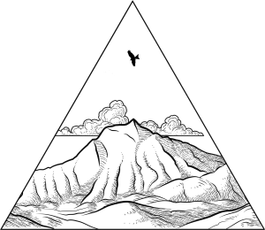 Une illustration en triangle avec une montagne et un aigle